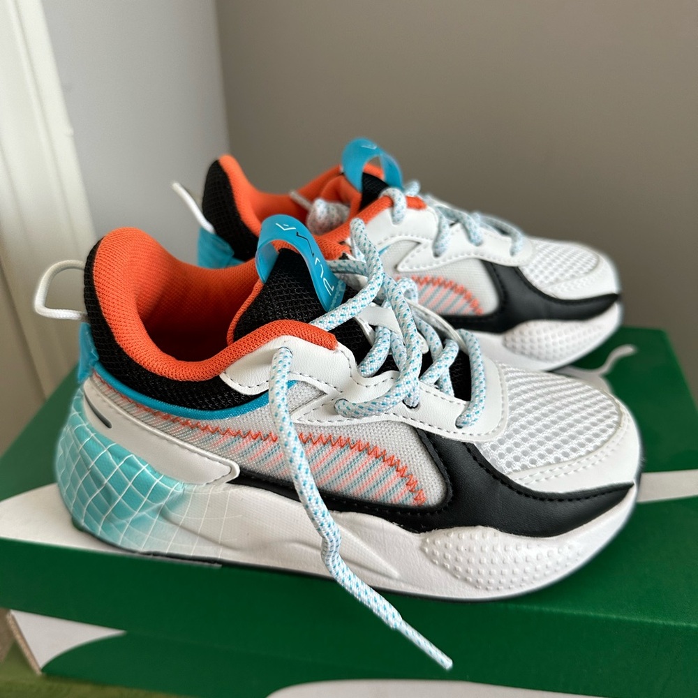 Puma Kids' White, Orange, and Black Sneakers